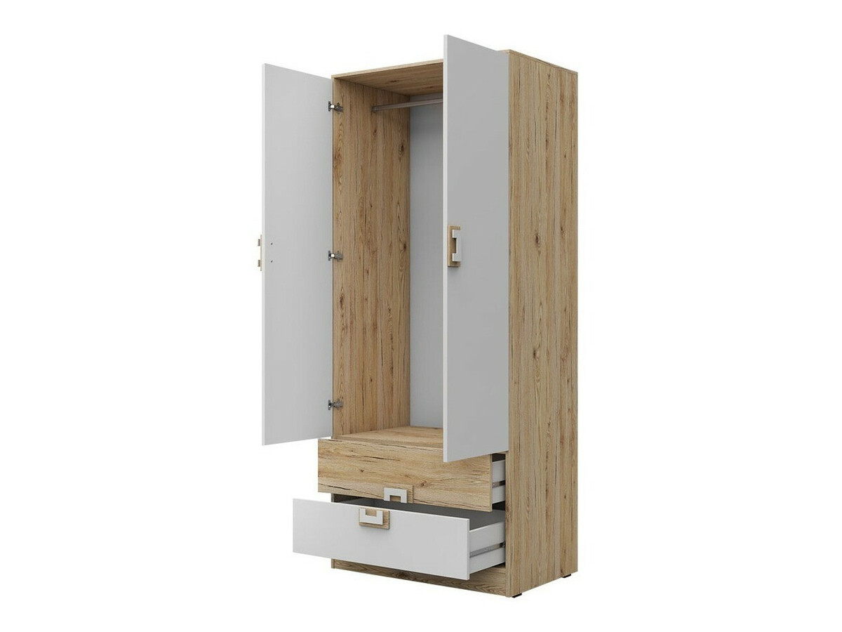 Kleiderschrank Balvire 102 (Eiche hell + Weiss + Rosa)