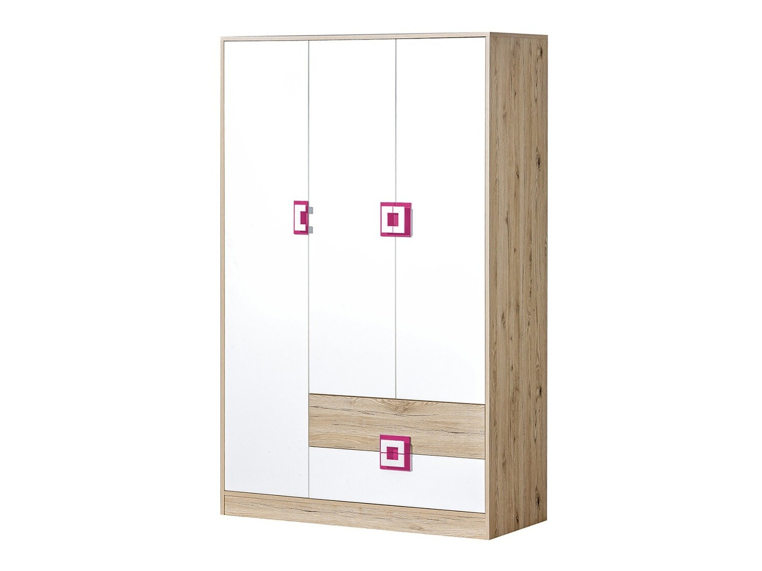 Kleiderschrank Balvire 104 (Eiche hell + Weiss + Rosa)