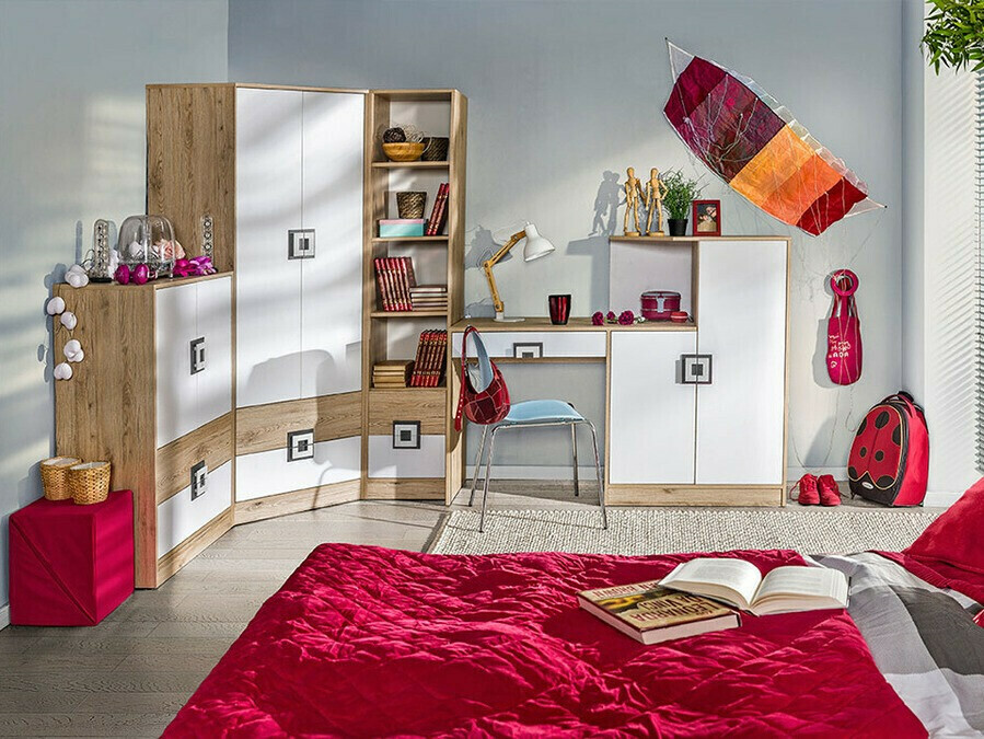 Regal Balvire 107 (Eichenholzoptik hell + Weiss + Rosa)