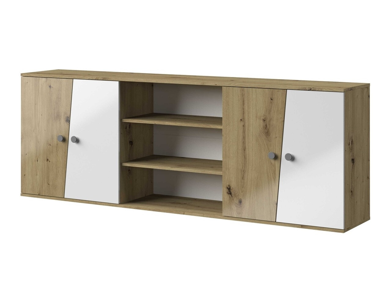 Hängeschrank Mirelbu 115 (Artisan Eichenholzoptik + Weiss glänzend + Grau)