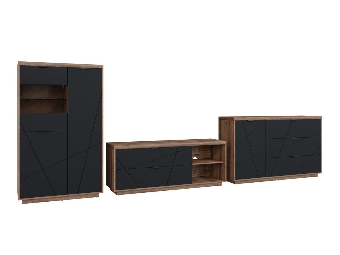 Wohnzimmer-Set Fivale 110 (Delano-Eiche dunkel + Mattschwarz)