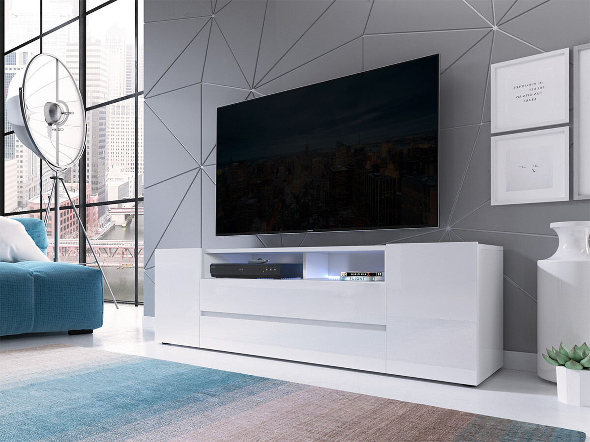 TV-Möbel Ager (Weiss + Weiss glänzend)