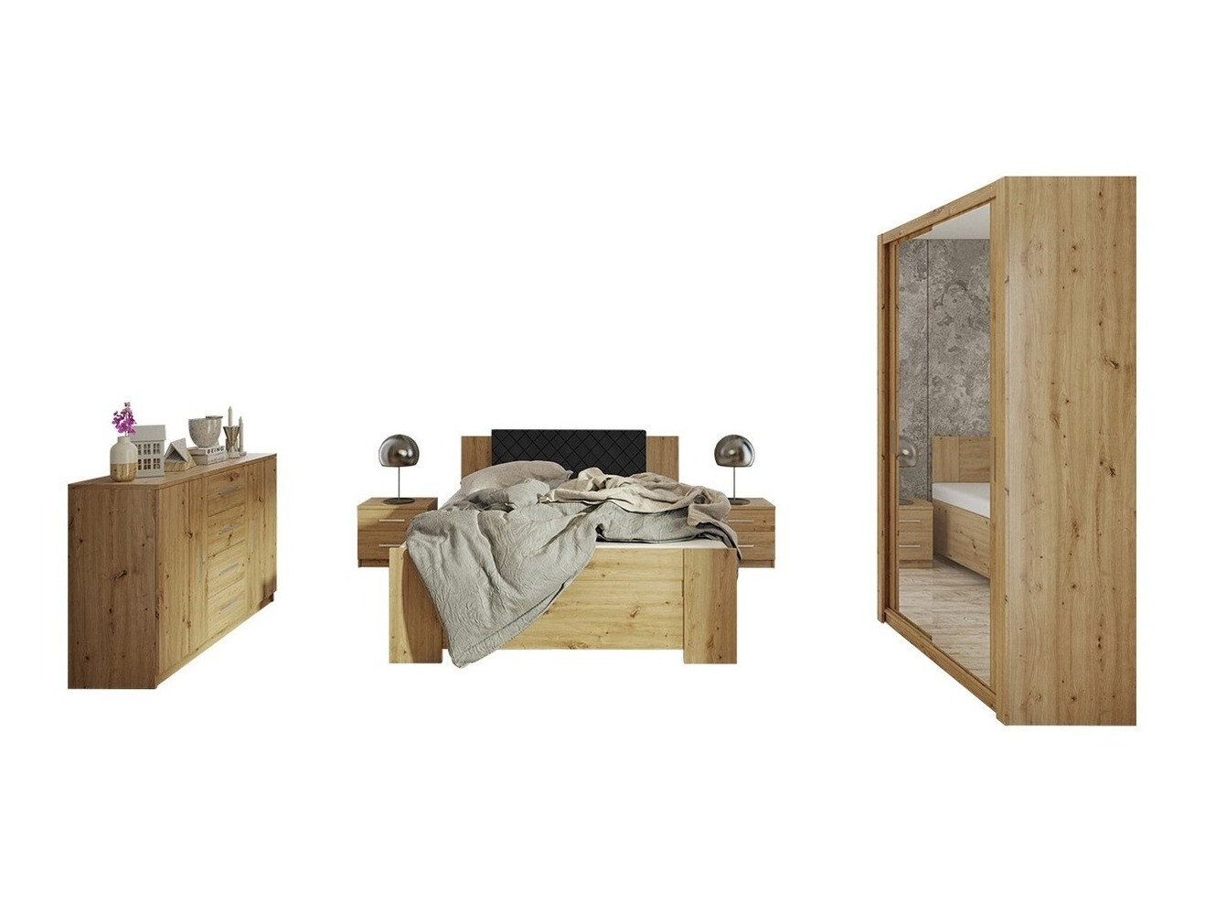 Schlafzimmer-Set Catromi 112 (Artisan Eichenholzoptik + Soft Pik 011)