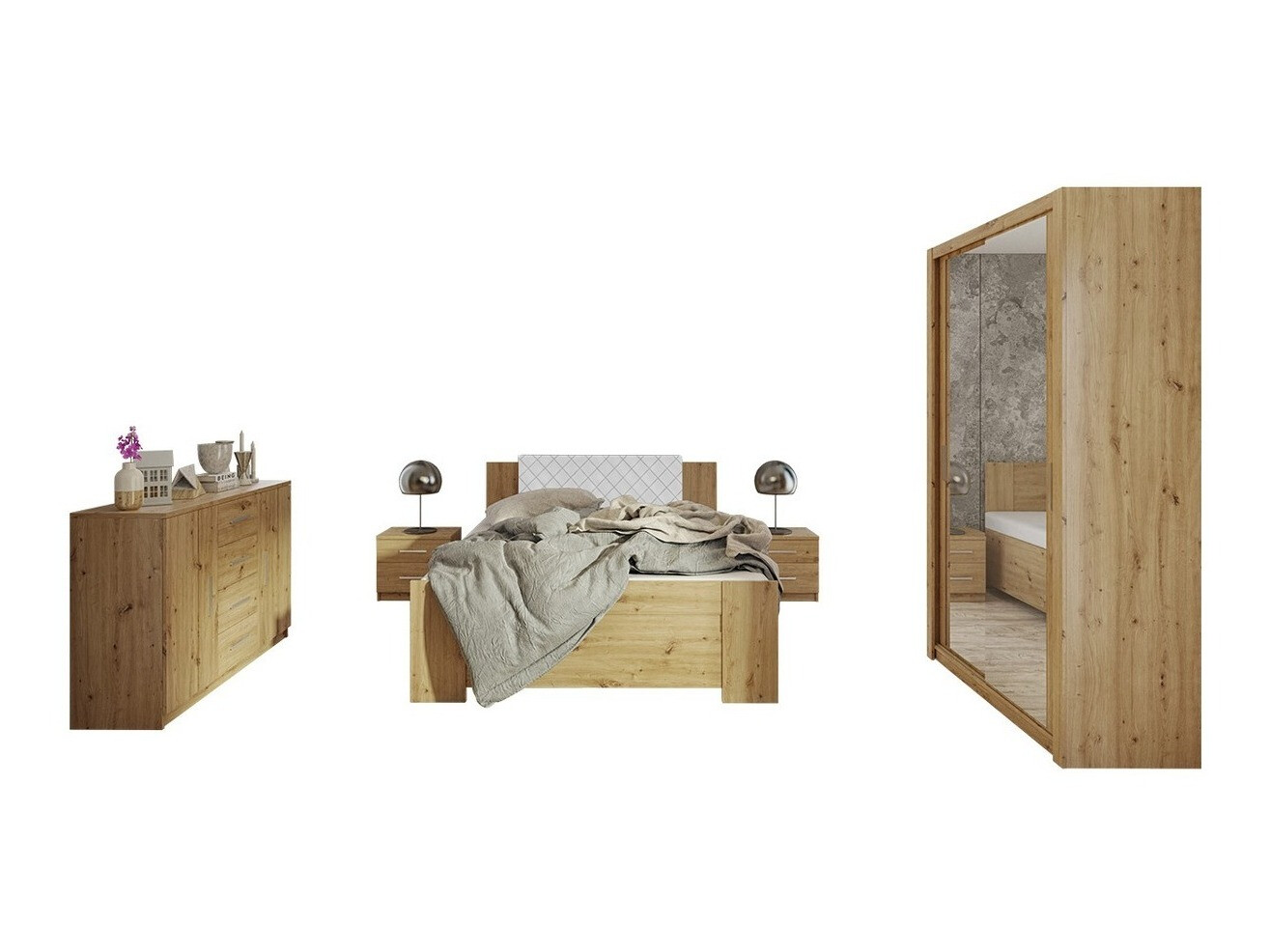 Schlafzimmer-Set Catromi 112 (Artisan Eichenholzoptik + Soft Pik 017)