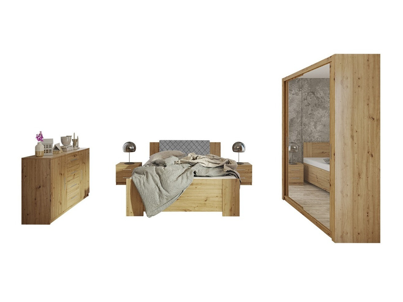 Schlafzimmer-Set Catromi 113 (Artisan-Eiche + Soft Pik 029)