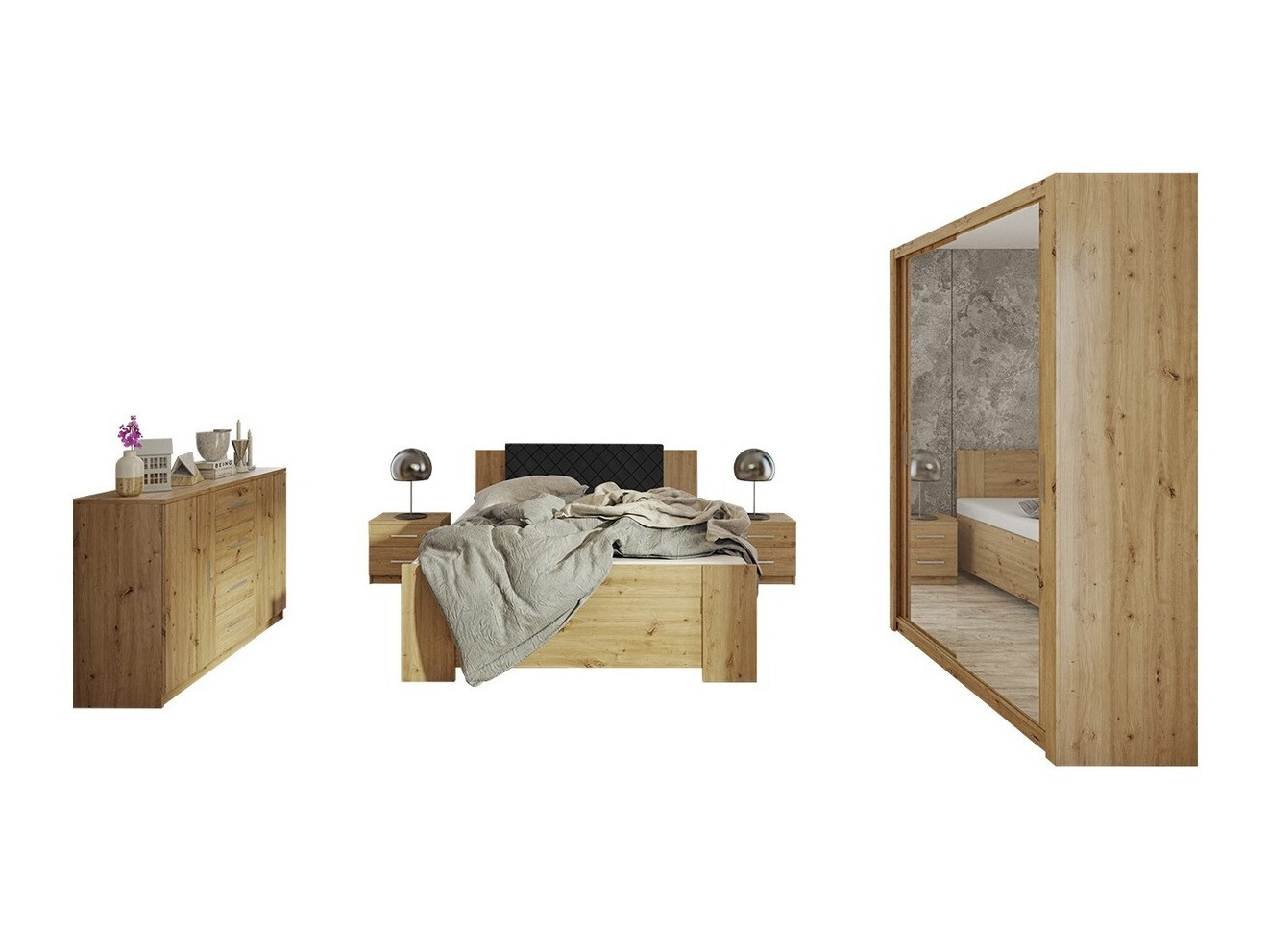 Schlafzimmer-Set Catromi 113 (Artisan Eichenholzoptik + Soft Pik 011)
