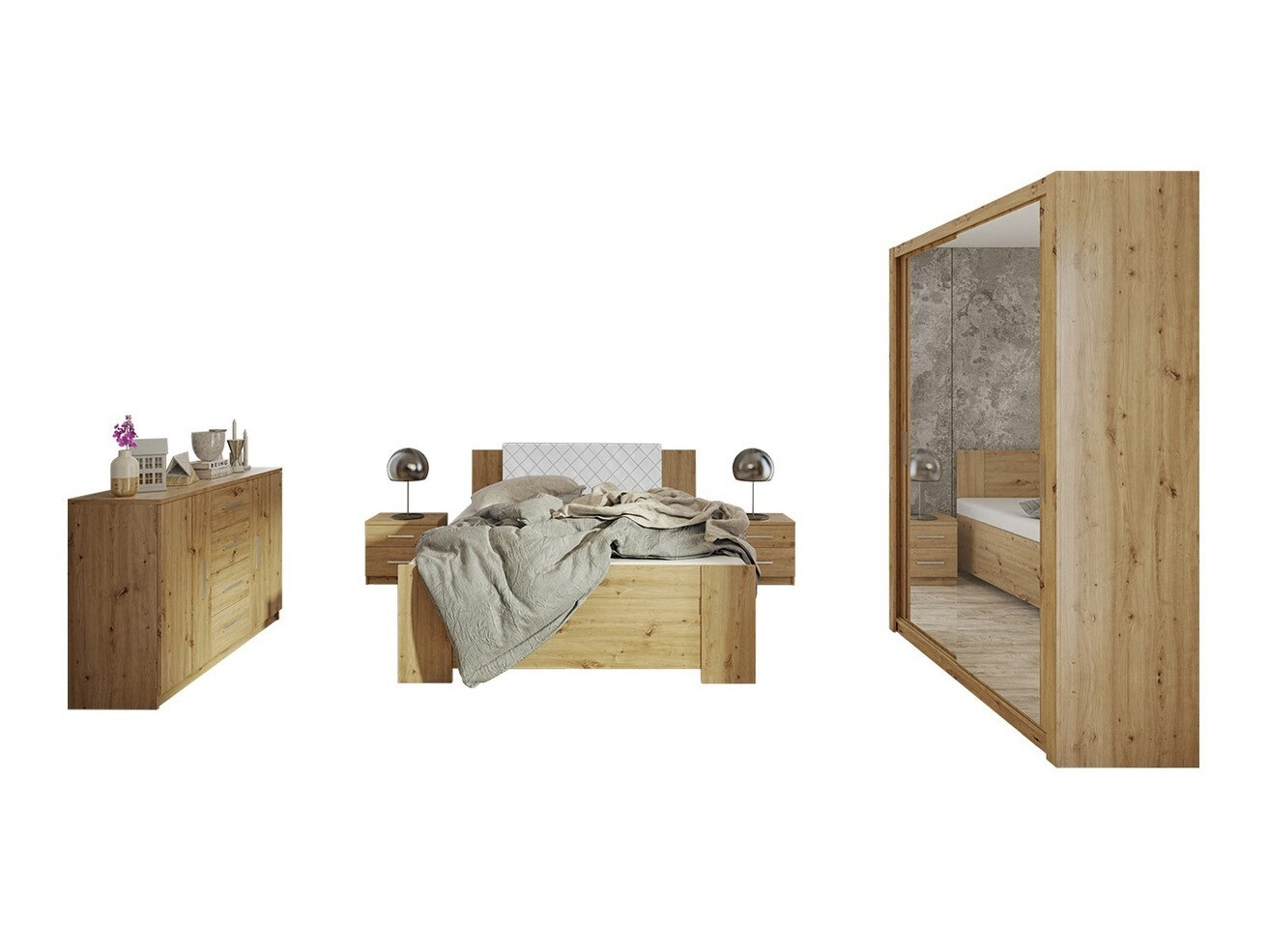 Schlafzimmer-Set Catromi 113 (Artisan Eichenholzoptik + Soft Pik 017)