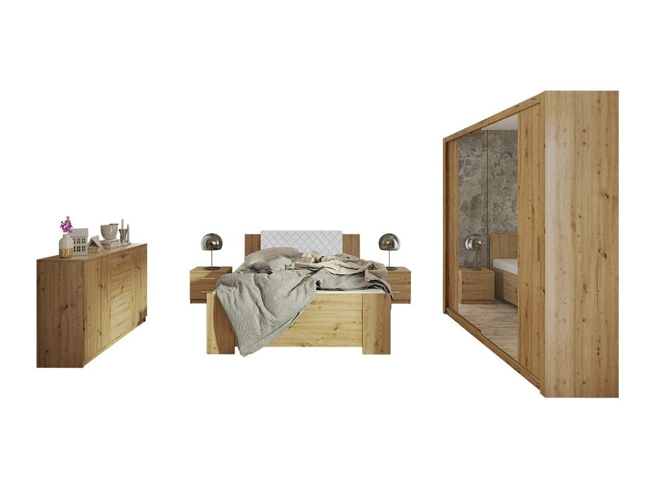 Schlafzimmer-Set Catromi 114 (Artisan Eichenholzoptik + Soft Pik 017)