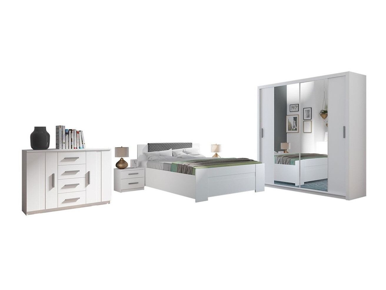 Schlafzimmer-Set Catromi 114 (Weiss + Soft Pik 029)