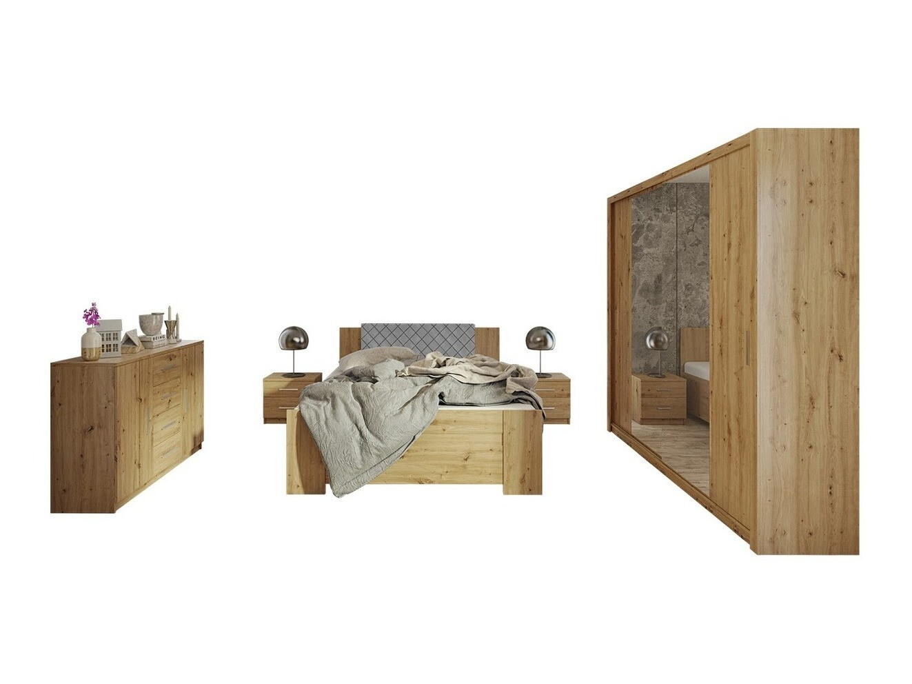 Schlafzimmer-Set Catromi 115 (Artisan-Eiche + Soft Pik 029)