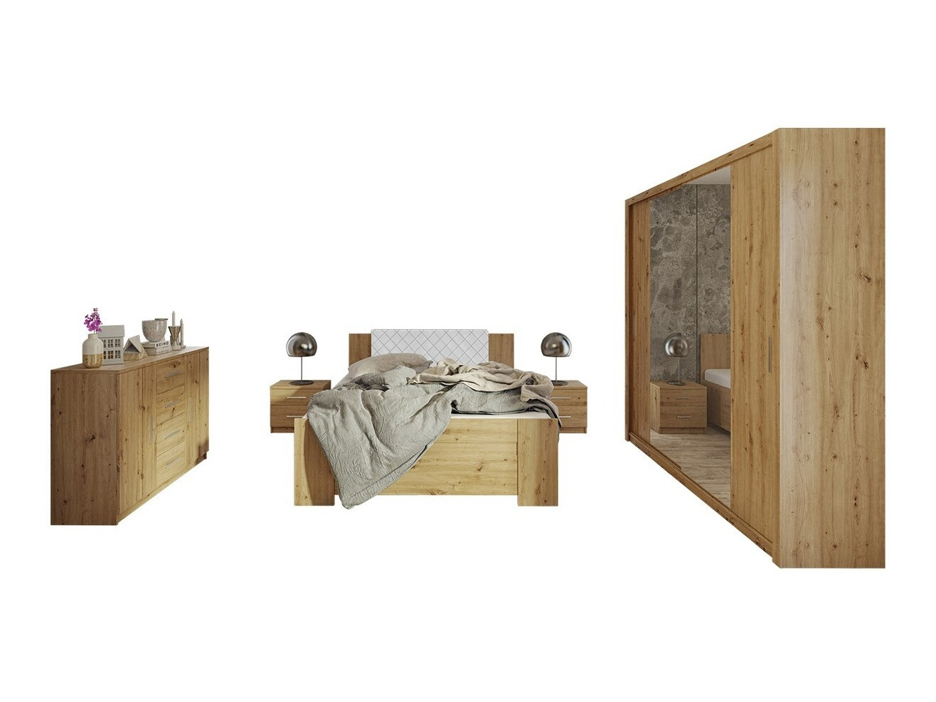 Schlafzimmer-Set Catromi 115 (Artisan Eichenholzoptik + Soft Pik 017)