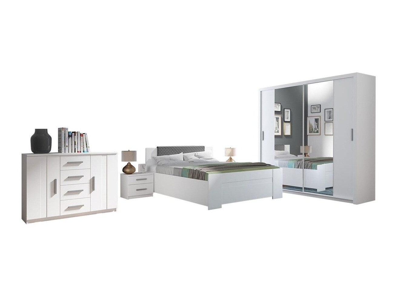 Schlafzimmer-Set Catromi 115 (Weiss + Soft Pik 029)