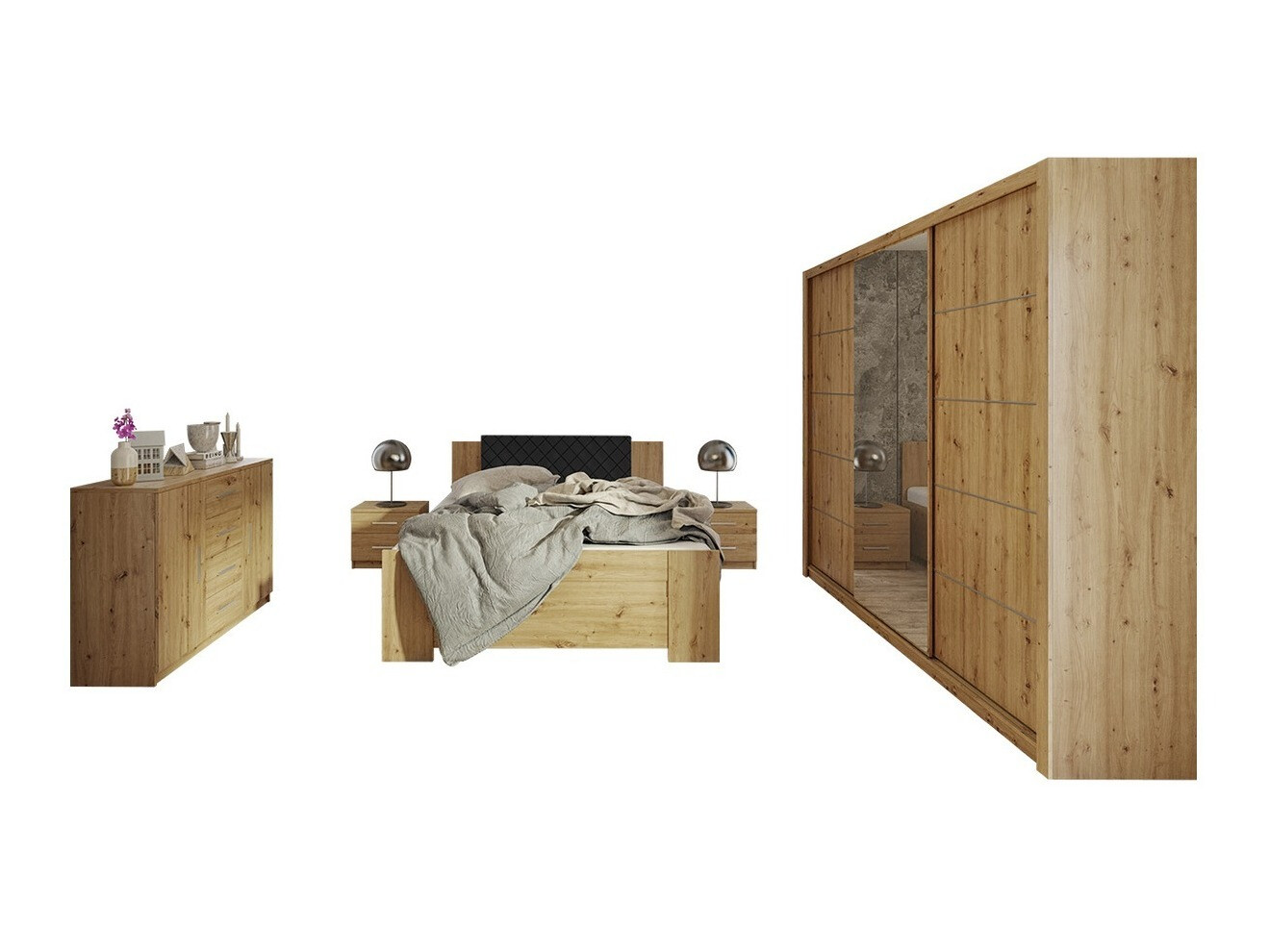 Schlafzimmer-Set Catromi 116 (Artisan Eichenholzoptik + Soft Pik 011)