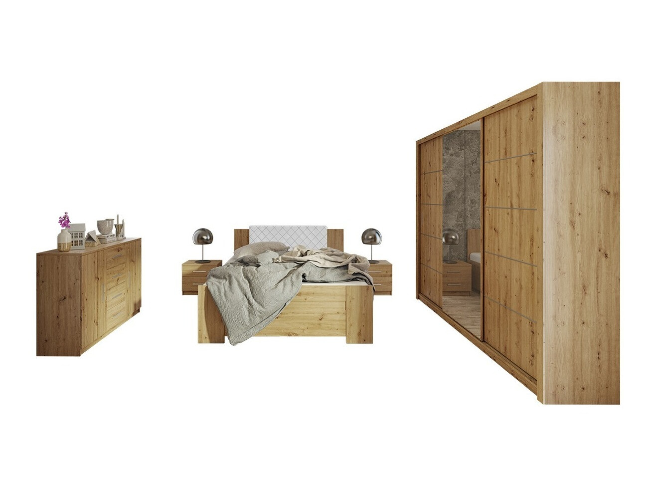 Schlafzimmer-Set Catromi 116 (Artisan Eichenholzoptik + Soft Pik 017)
