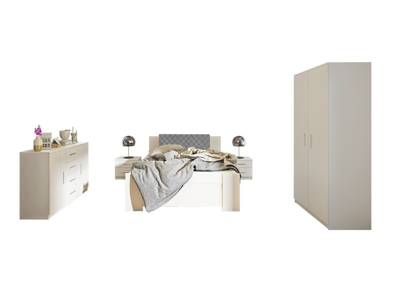 Schlafzimmer-Set Catromi 122 (Weiss + Soft Pik 029)