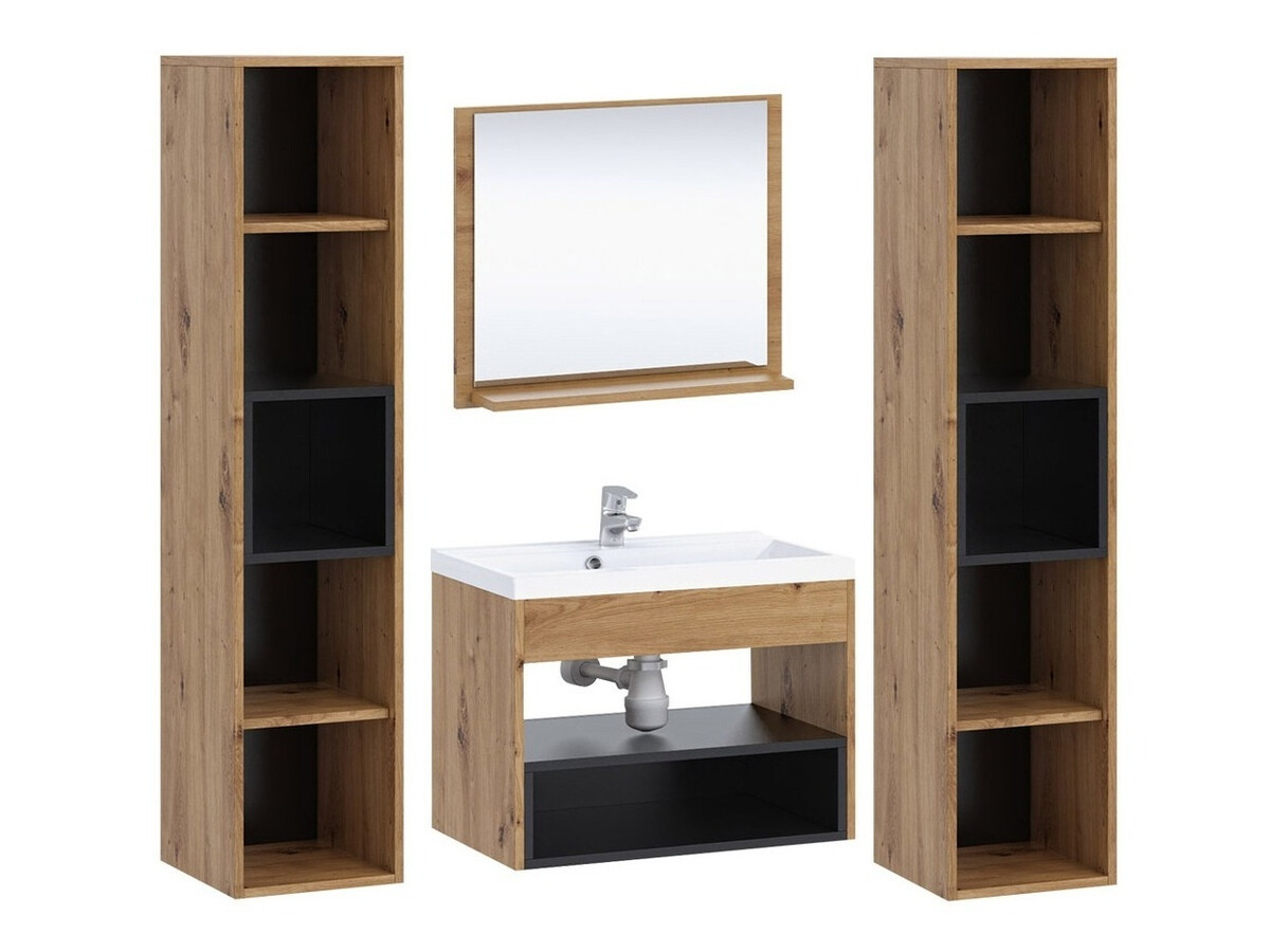 Badezimmer-Set Baltesi 101 (Artisan Eichenholzoptik + Schwarz)