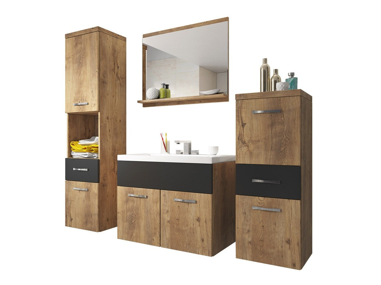 Badezimmer-Set Sarasota 109 (Nussholzoptik + Graphit)