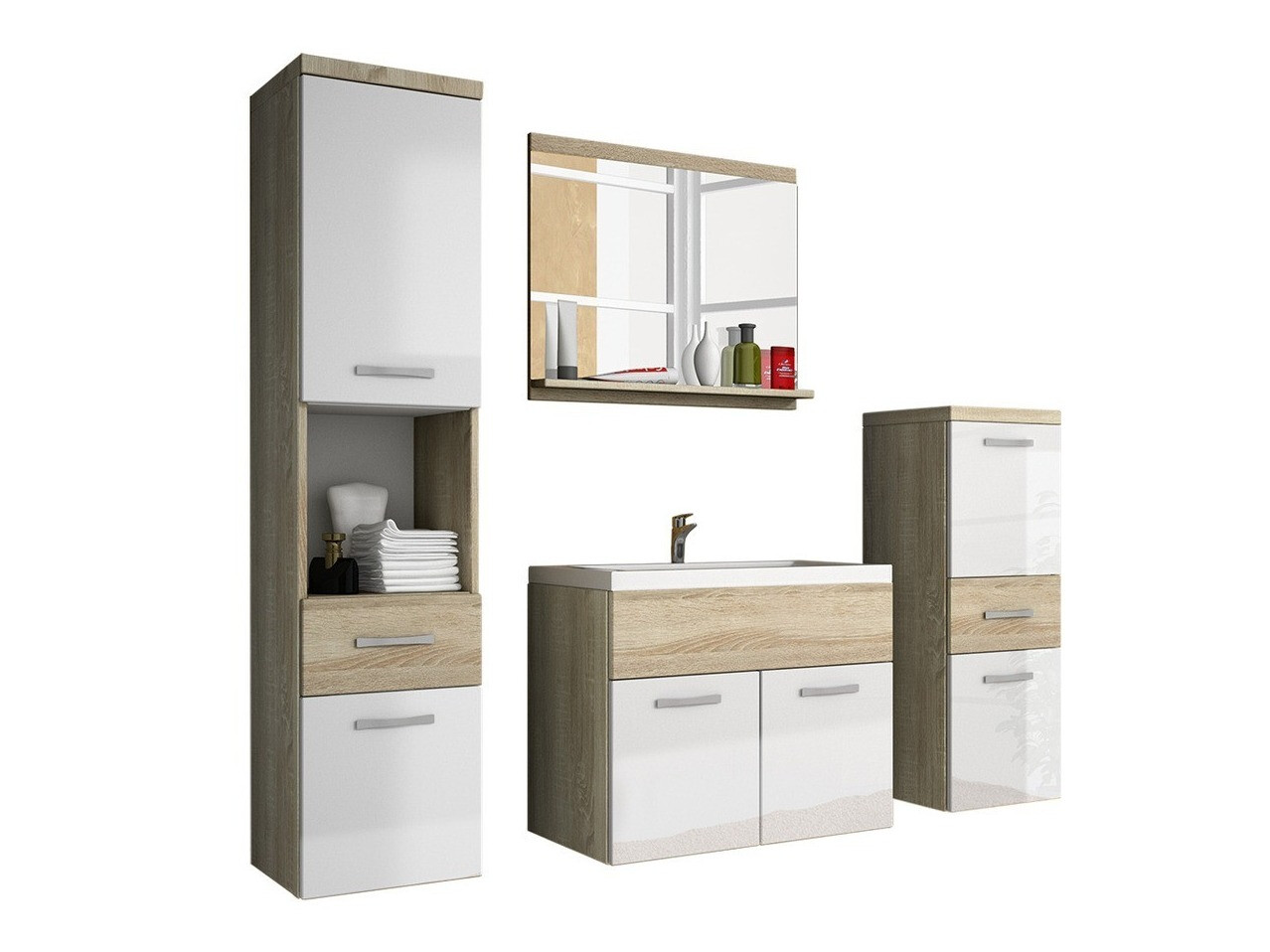 Badezimmer-Set Sarasota 109 (Sonoma-Eiche + Weiss glänzend)