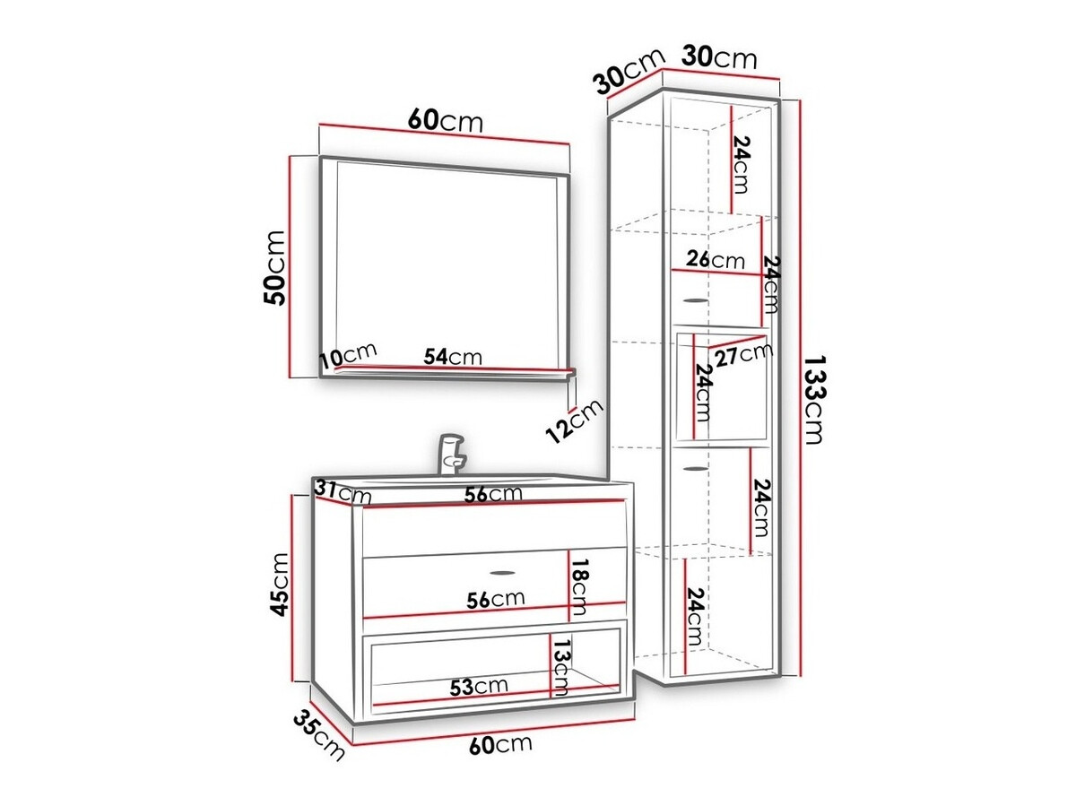Badezimmer-Set Velum I (Weiss + Artisan Eichenholzoptik)