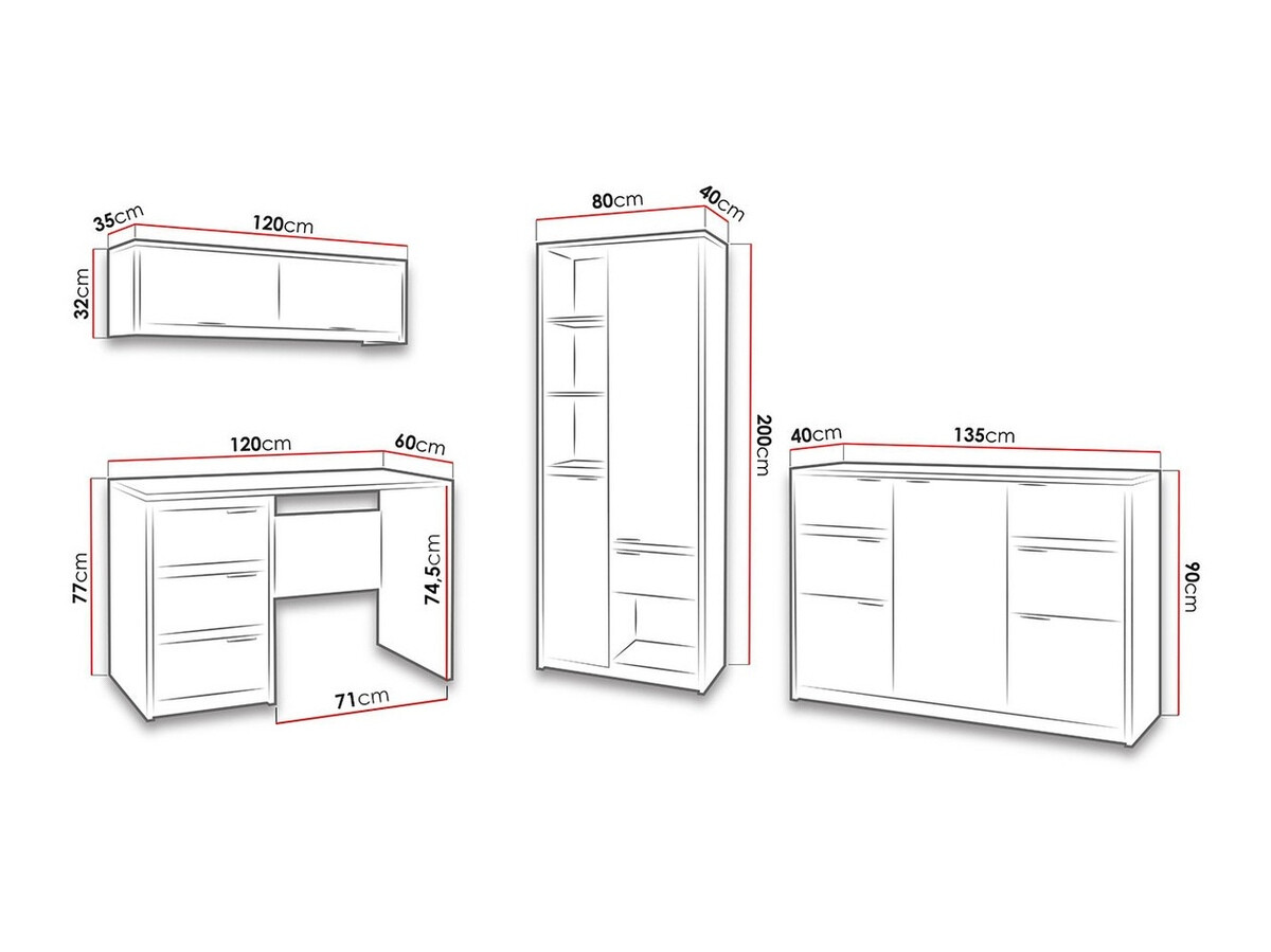 Büro-Set Fivelbo 116 (Klostereiche + Schwarz glänzend)