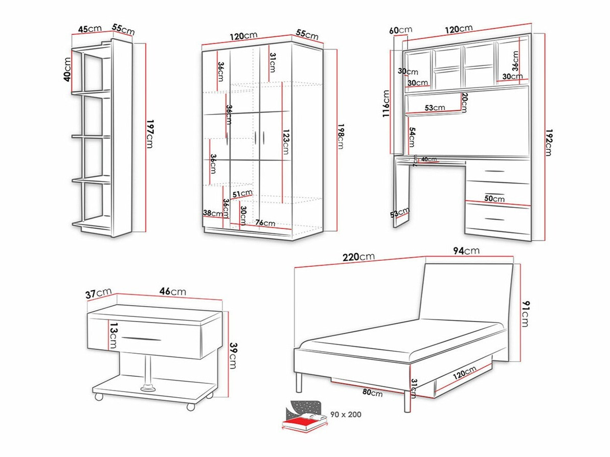 Kinderzimmer-Set Campus (Weiss glänzend + Rosa glänzend)