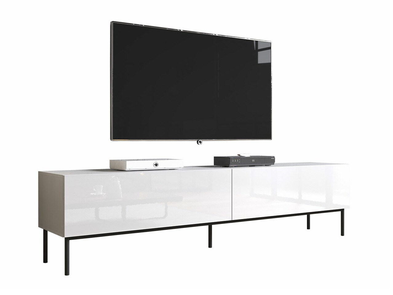 TV-Möbel Charlotte 160 (Weiss + Weiss glänzend + Schwarz)