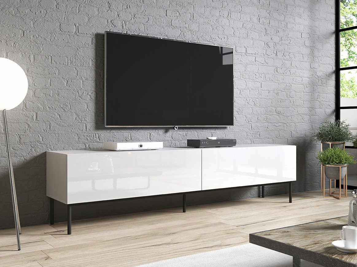 TV-Möbel Charlotte 160 (Weiss + Weiss glänzend + Schwarz)