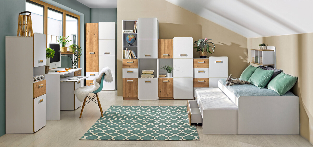Kleiderschrank Ophmora 100 (Eiche + Weiss)