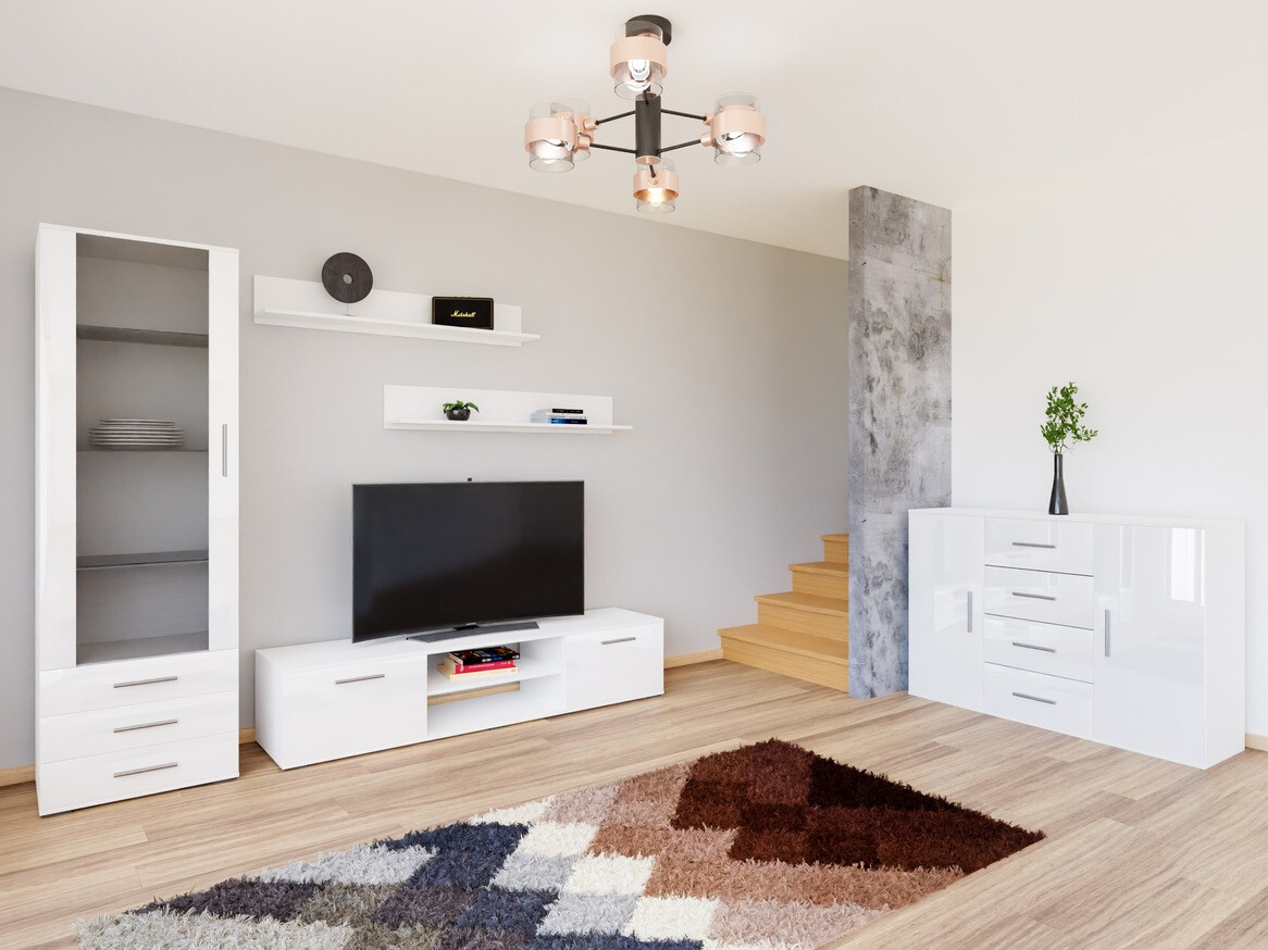 Wohnzimmer-Set Tornola 108 (Weiss + Weiss glänzend)