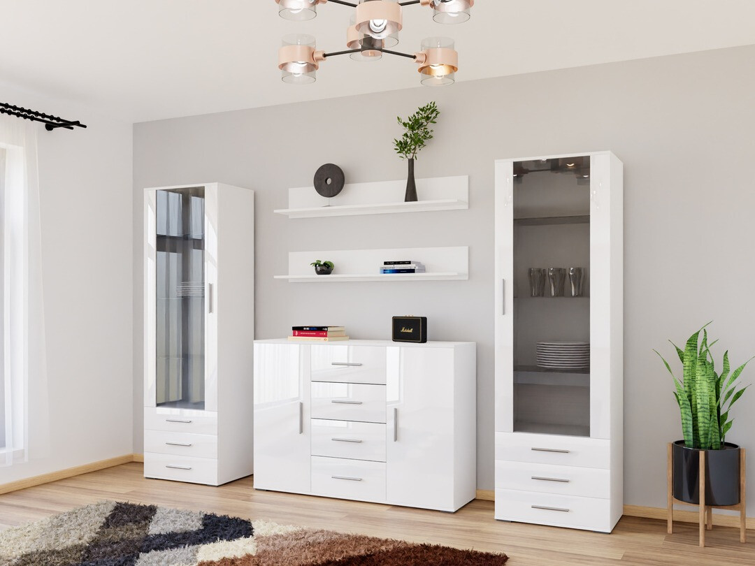 Wohnzimmer-Set Tornola 112 (Weiss + Weiss glänzend)