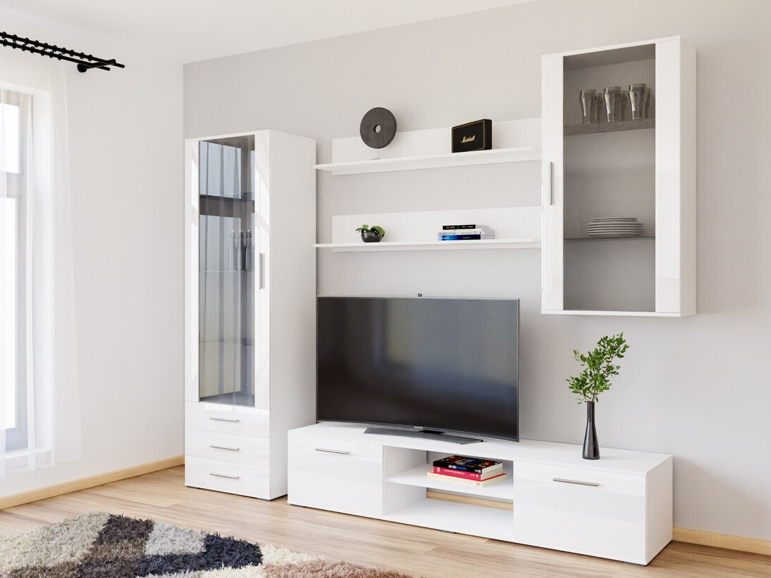 Wohnzimmer-Set Tornola 114 (Weiss + Weiss glänzend)