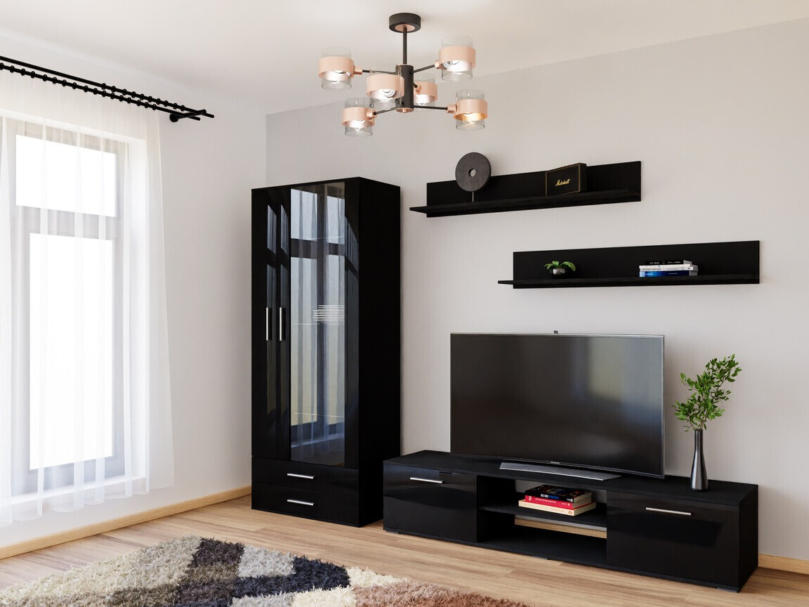 Wohnzimmer-Set Tornola 115 (Schwarz + Schwarz glänzend)