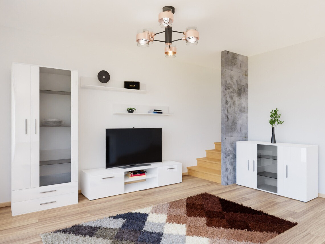 Wohnzimmer-Set Tornola 116 (Weiss + Weiss glänzend)