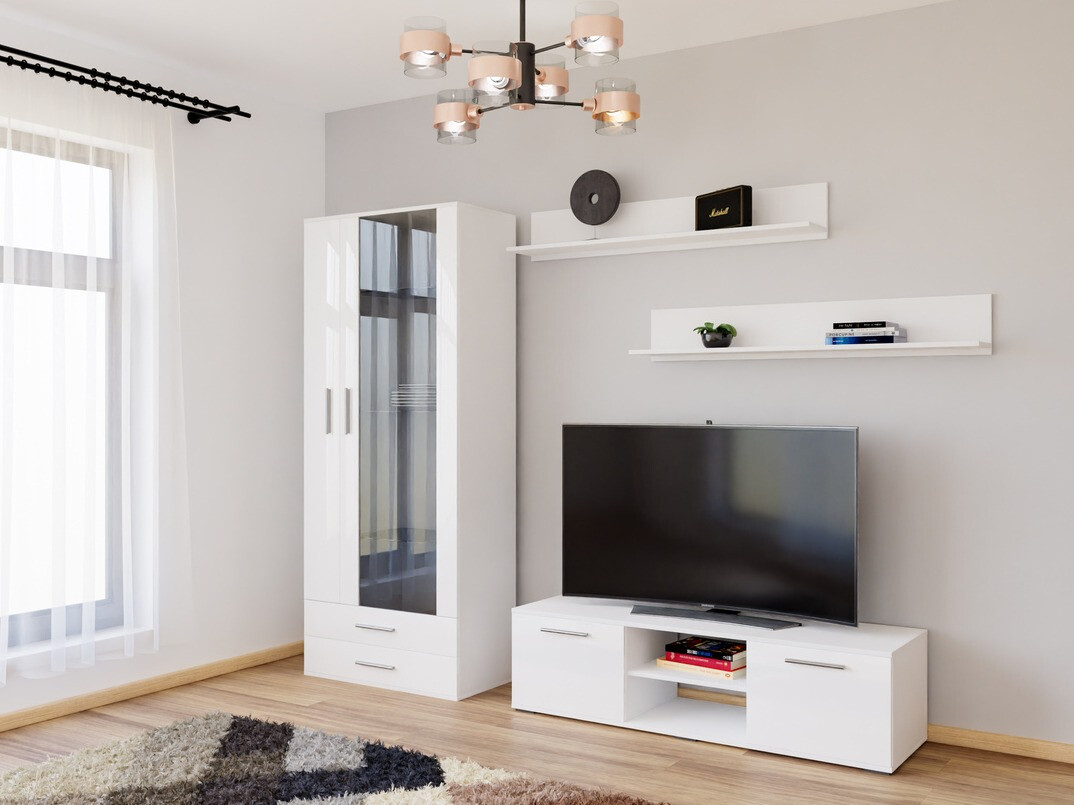 Wohnzimmer-Set Tornola 117 (Weiss + Weiss glänzend)