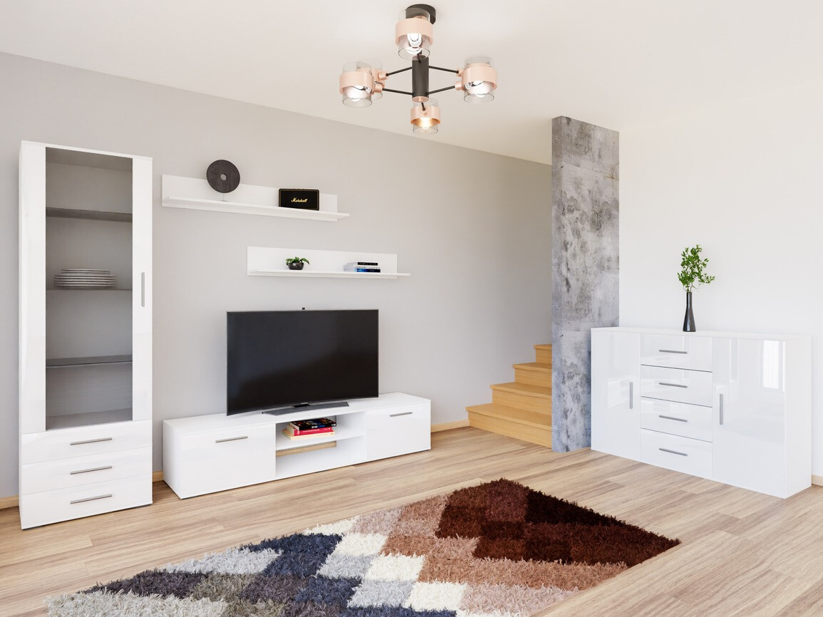 Wohnzimmer-Sets Tornola 108 (Weiss + Weiss glänzend)