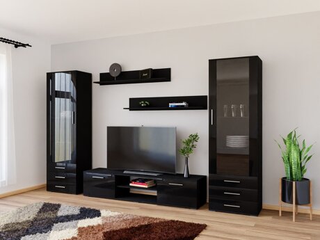 Wohnzimmer-Sets Tornola 109 (Schwarz + Schwarz glänzend)