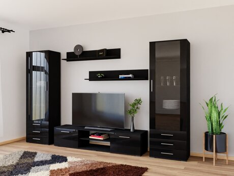 Wohnzimmer-Sets Tornola 109 (Schwarz + Schwarz glänzend)