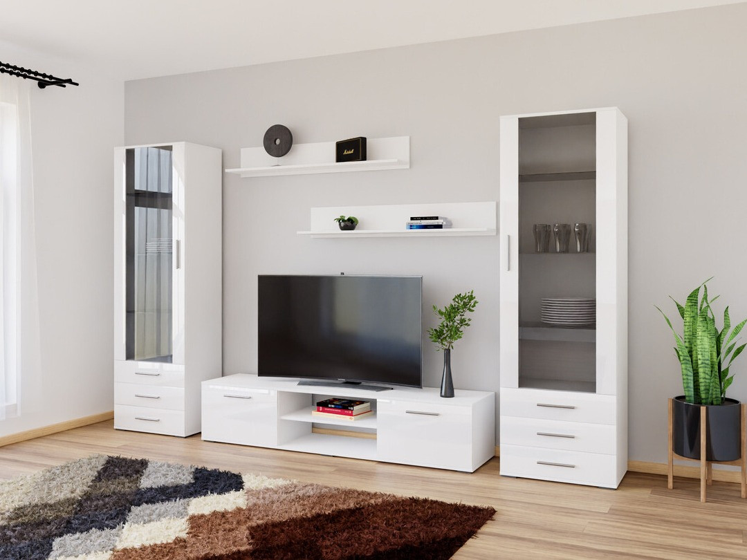 Wohnzimmer-Sets Tornola 109 (Weiss + Weiss glänzend)