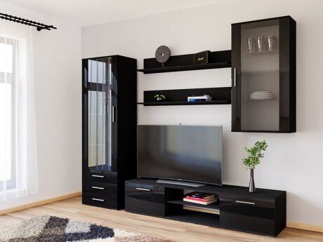 Wohnzimmer-Sets Tornola 114 (Schwarz + Schwarz glänzend)