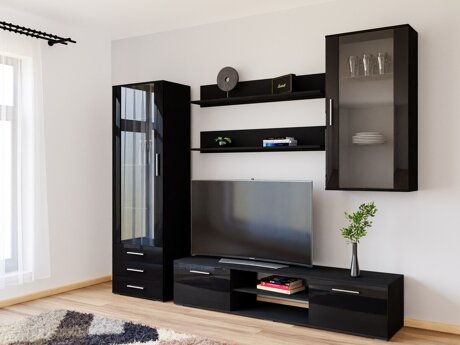 Wohnzimmer-Sets Tornola 114 (Schwarz + Schwarz glänzend)