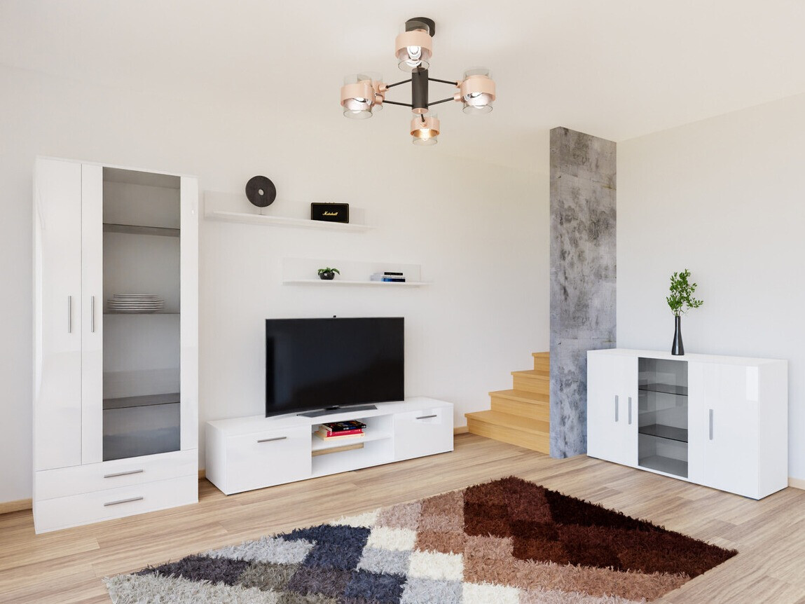 Wohnzimmer-Sets Tornola 116 (Weiss + Weiss glänzend)