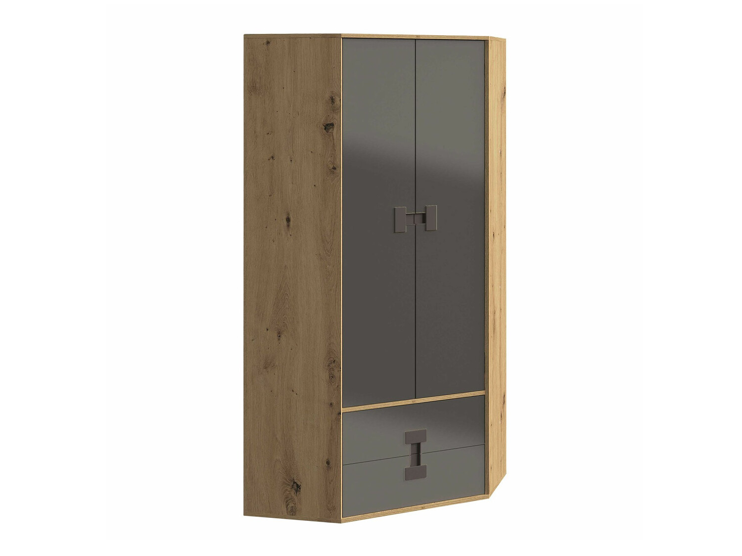 Eckkleiderschrank Florevi 114 (Glanzgrau + Artisan-Eiche)