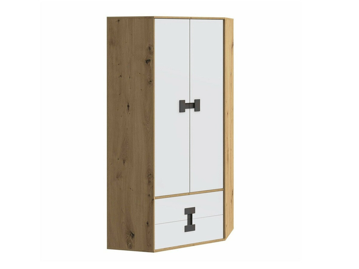 Eckkleiderschrank Florevi 114 (Matt weiss + Artisan-Eiche)