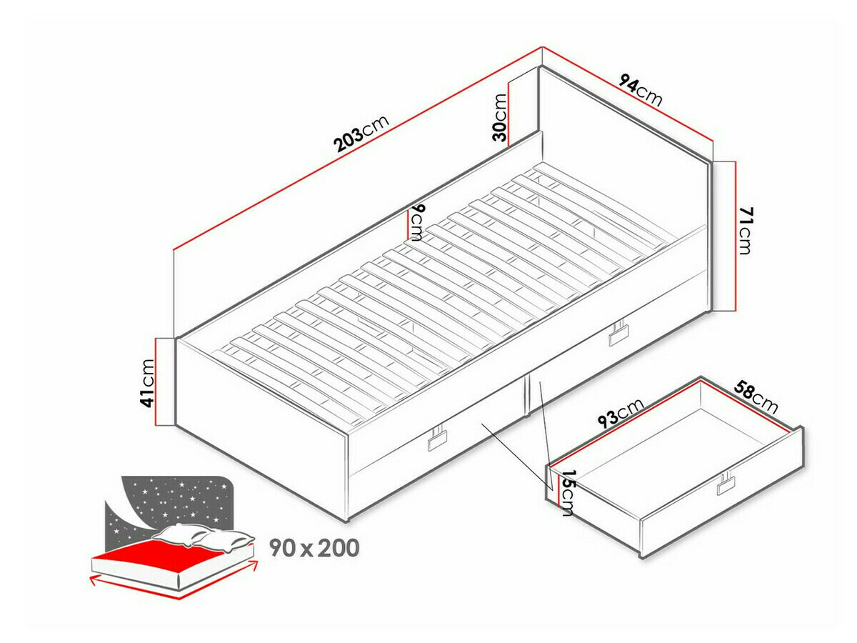 Bett Florevi 106 (Glanzgrau + Artisan-Eiche)