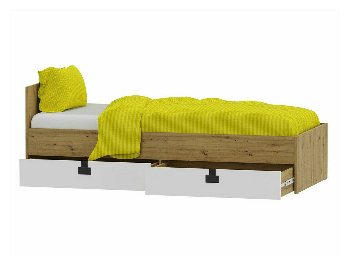 Bett Florevi 106 (Weiss glänzend + Artisan-Eiche)