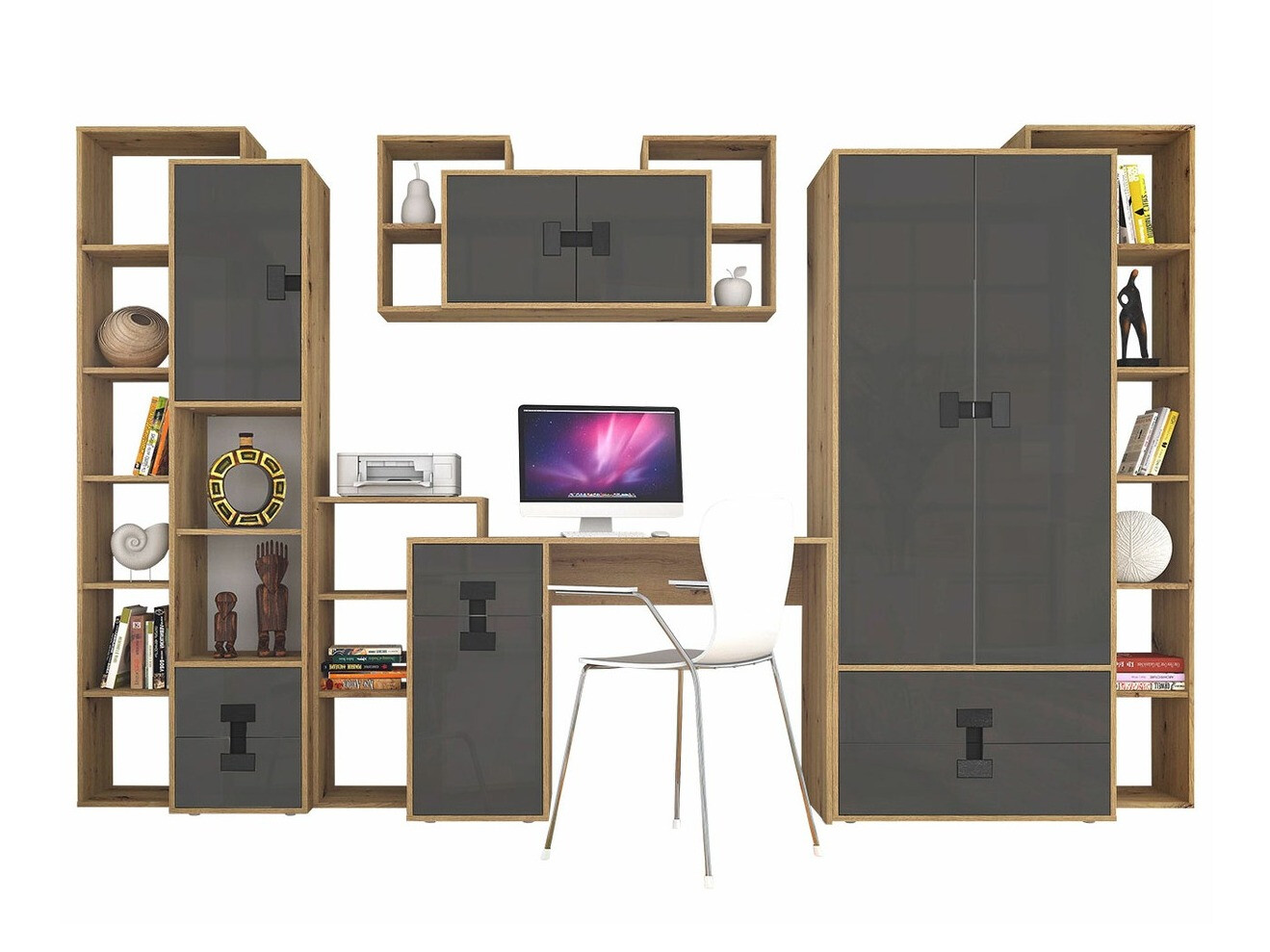 Büro-Set Florevi 104 (Glanzgrau + Artisan-Eiche)