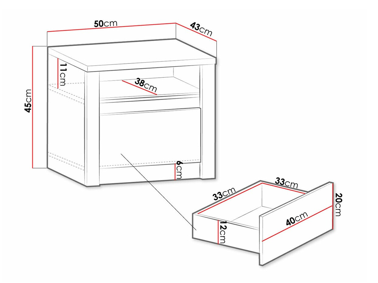 Nachttisch Deldale 108 (Artisan Eichenholzoptik + Grau)