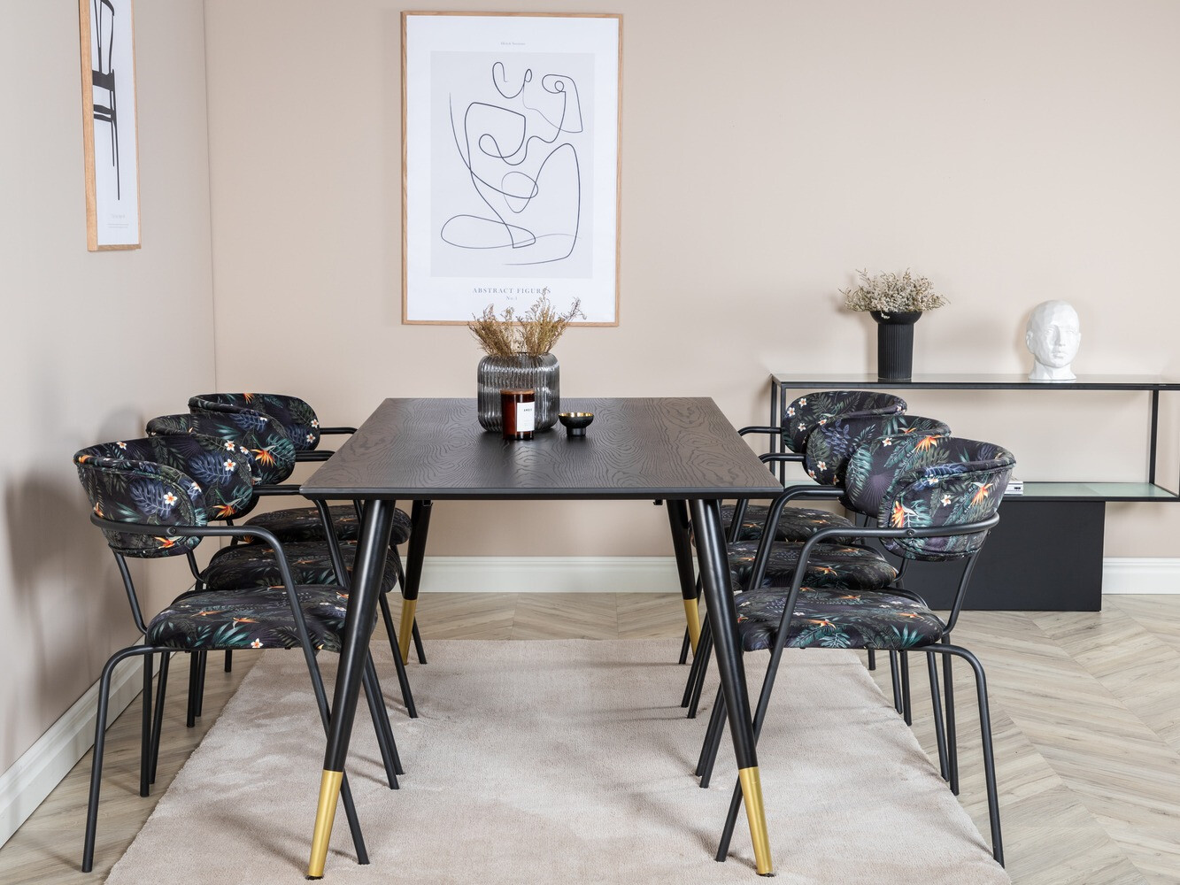 Essgruppe Dallas 1258 (Geblümtes Muster + Schwarz)