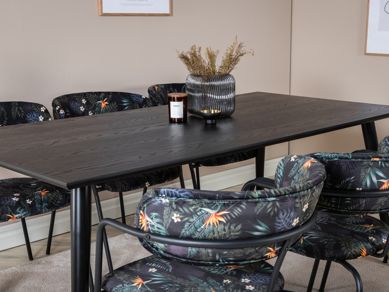 Essgruppe Dallas 1258 (Geblümtes Muster + Schwarz)