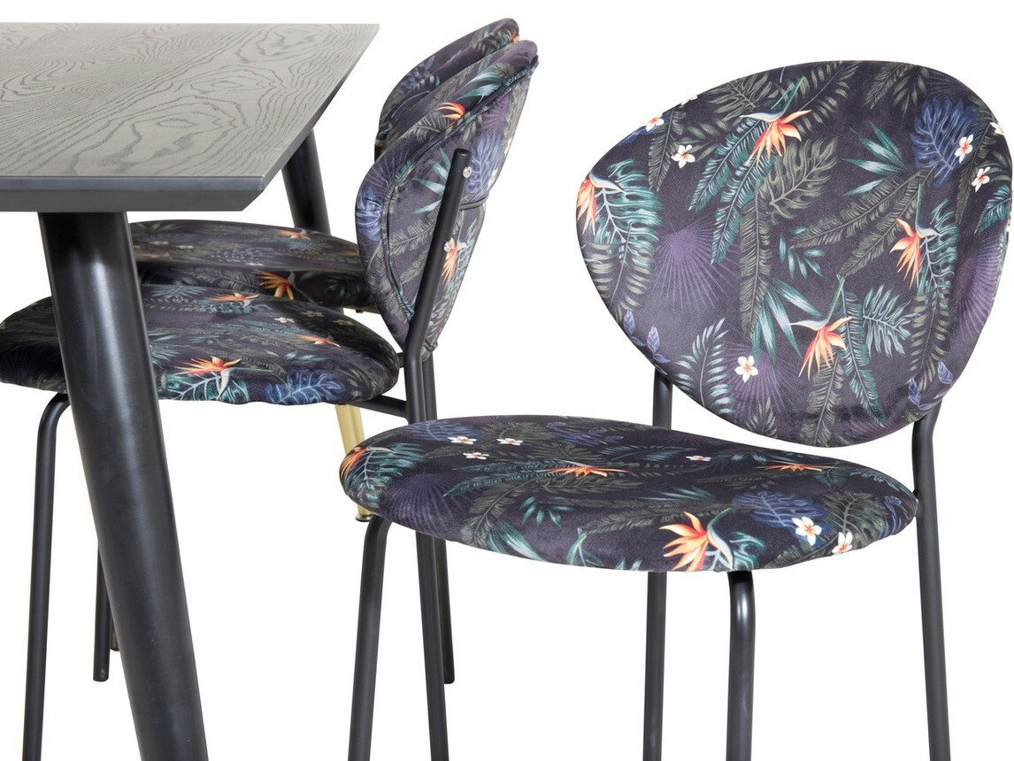 Essgruppe Dallas 1260 (Geblümtes Muster + Schwarz)